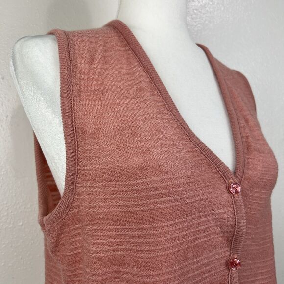 Cal Knits Tank Top Women Medium Orange Sleeveless Button Down Shirt Knit Casual - Picture 8 of 11